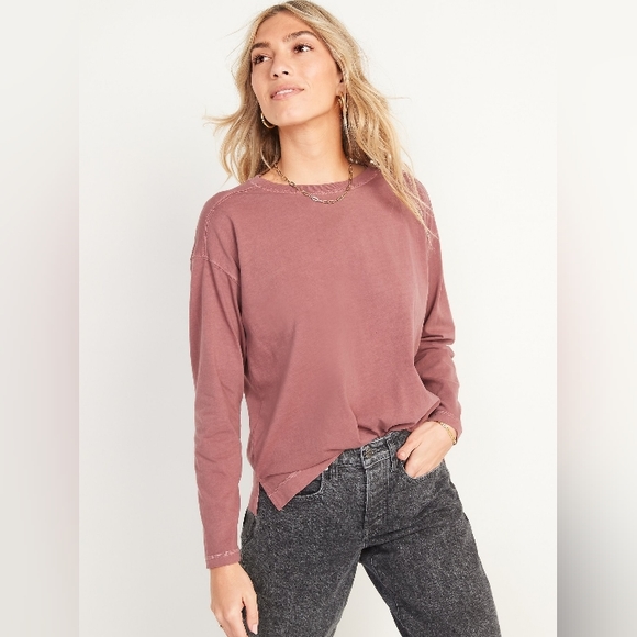 🆕️NWT Old Navy Long-Sleeve Vintage Loose T-Shirt for Women in 'Root Beer', XL - Picture 5 of 9